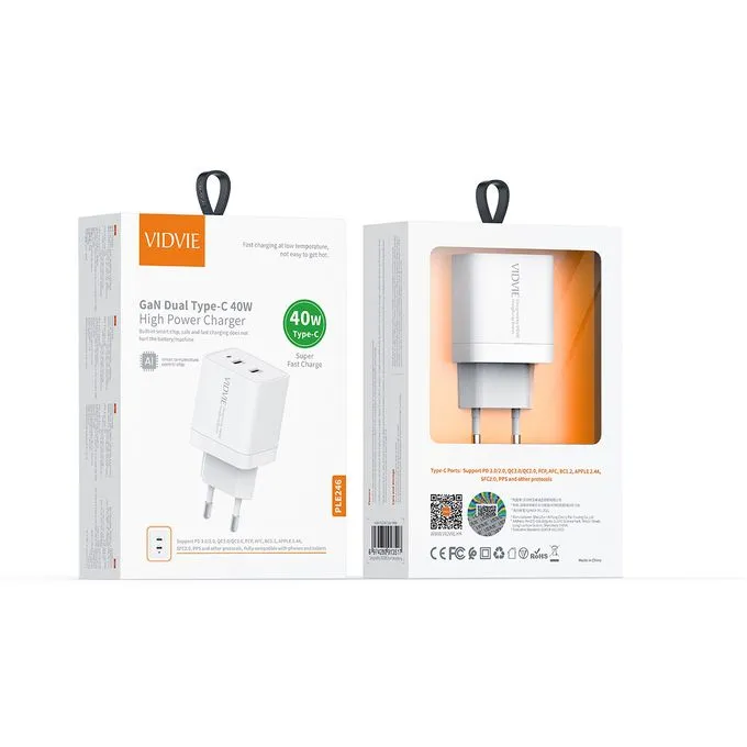 CHARGEUR VIDVIE PLE246 DUAL TYPE C 40W